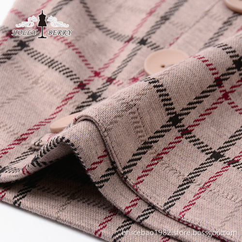 Different Models Brown Plaid Womens Skirts with Button